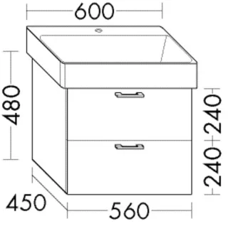 Burgbad Waschtischunterschrank Sys30 PG2 Echo 480x560x450 Weiß Hochglanz, WWLN056461 WWLN056461