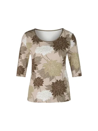 Marc Cain Collections - Florales Rippen-T-Shirt deep pearl - Gr. - 36