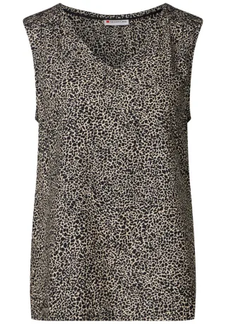 Street One - Leo-Bluse mit Smock-Details beige/schwarz - Gr. - 36