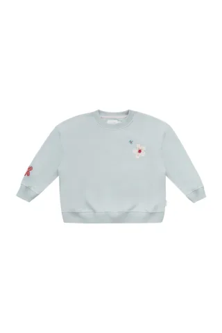 Leevje Oversized Sweatshirt 'Flowers' - Blau 110/116