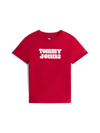 Tommy Jeans - T-Shirt mit Logoprint rot - Gr. - S