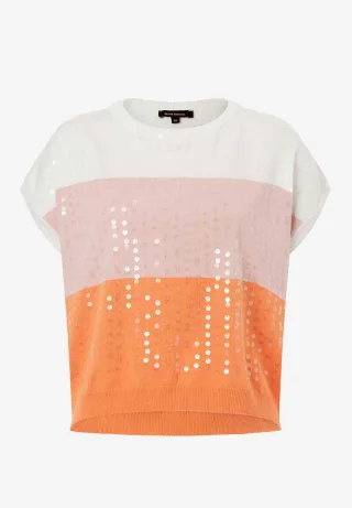 MORE & MORE - Pullover mit Blockstreifen und Pailletten orange - Gr. - 36