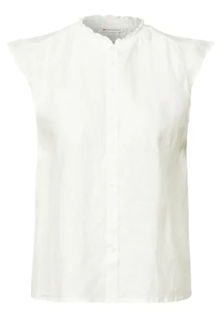 Street One - Leinenmix-Bluse mit Rüschen weiß - Gr. - 42