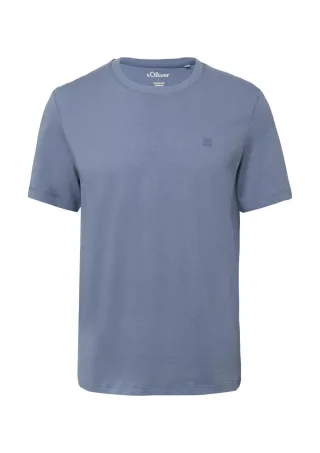 s.Oliver Red Label - Heavy Jersey T-Shirt mit Crew Neck und Logo-Print blau - Gr. - L