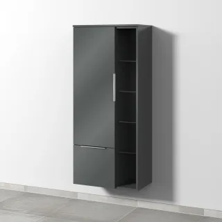 Sanipa 3way Stauraumschrank mit 1 Tür, 1 Auszug und offenen Fächern, Anthrazit-Glanz UF18279