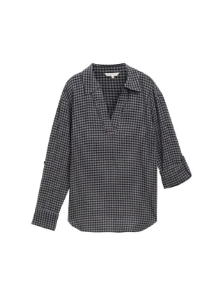 Tom Tailor - Oversized Flanell Bluse mit Karomuster navy grey check design - Gr. - 40