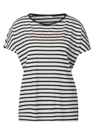Street One - Streifenshirt mit Wording schwarz - Gr. - 36