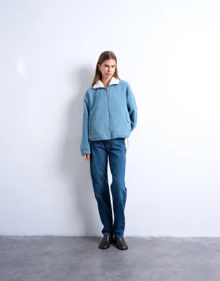 TOPSHOP - TSDUNE LS FLEECE ZIP TROUGH SWEAT JRS Blue Iolite - Gr. - XS