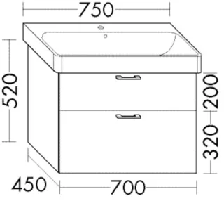 Burgbad Waschtischunterschrank Sys30 PG4 Sana 520x700x450 Eiche Schwarz, WVGB070F3449 WVGB070F3449