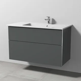Sanipa 3way Keramik-Set Venticello Keramik-Waschtisch und Unterbau mit 2 Auszügen, Anthrazit-Matt BR32622