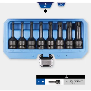 Brilliant Tools 1/2" Kraft Bit-Stecknuss Satz, Torx, 8-tlg, T30 - T80 - BT022600