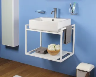 Koh-i-Noor Gestell für Waschbecken mit Ablage und Handtuchstange, matt lackiert weiss, WT009V WT009V