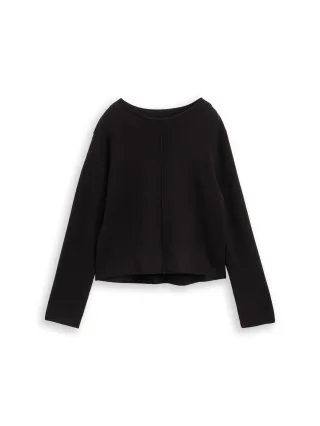 Tom Tailor - Cropped Strickpullover mit Stehkragen deep black - Gr. - M