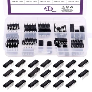 40Pcs 74HCxx 74LSxx Series Logics IC Assortment Kit Low-Power Schottky 20 Types with Storage Box for Electronic Projects