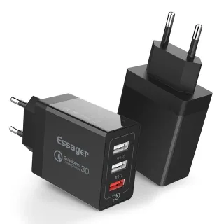 ESSAGER 30W 3-Port USB Charger 3USB-A QC3.0 2.0 Fast Charging Wall Charger Adapter EU Plug for iPhone 16 15 Pro 14 13 Pr