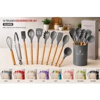 Faizee Möbel Kochbesteck-Set Kochbesteck-Set 12tlg Silikon Kochbesteck Holzgriff Küchenutensilien (12-tlg)