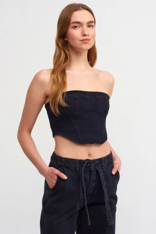 Figurbetontes Trägersloses Denim-Crop-Top
