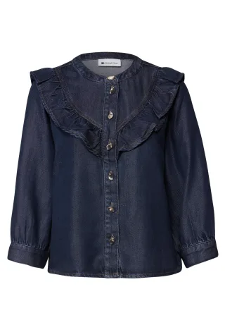 Street One - Langarm Denim Bluse mit Rüschen Dark Blue Soft Washed - Gr. - 34