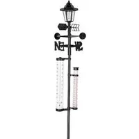 PROREGAL® Gartenpflege-Set Wetterstation SWS29, Solar, 158cm, Regenmesser, Thermometer, Solarlamp