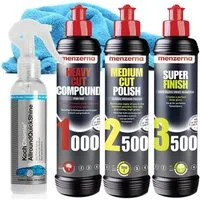 detailmate Menzerna Polituren + Pads + Mikrofasertücher Autopolitur (Set, Autopolitur Set), Politur + Mikrofasertücher + Detailer