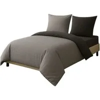 Leonado Vicenti Bettwäsche Luxus Satin-Bettwäsche aus 100 % Baumwolle, Satin, 4 teilig, Wendebettwäsche, hochwertig, dezenter Glanz, Unifarben, Anthrazit