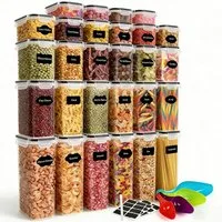 BlingBin Vorratsdose Frischhaltedose mit Deckel Luftdicht, Aufbewahrungsboxen Set, PP + Silikon, (28er Set, 28-tlg., Kapazität: 0,52L*4, 0,8L*6, 1,4L*6, 2L*6, 2,8L*6), Vorratsbehälter Mit Schreibstift,Messlöffel & Etikett für Mehl,Zucker
