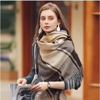 Mutig Wollschal Damen Winter Senior Plaid Kaschmir Schal,übergroßer185*65cm Schal, (Tartan Schultertuch Mit Quasten,Warmer Oversized Poncho,Mischfarbe, Winter Geschenke für Mama, Freundin oder Schwester,Weihnachtsgeschenk), Aus 100 % Kaschmir-Imitat 