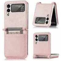 Wigento Handyhülle Für Samsung Galaxy Z Flip4 5G Design Kartenfach Kunstleder Handy Tasche Hülle Etuis Pink