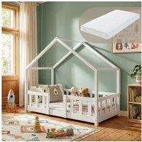 en.casa Kinderbett (Bett und Matratze), »Treviolo« mit Matratze Montessori Weiß 70x140 cm