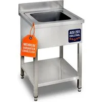 GastroHero Arbeitstisch Spültisch 60x60 cm - Edelstahl mit Becken - Gastro - Spüle
