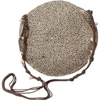 Macosa Home Umhängetasche Umhängetasche rund Beige Schwarz Papiergeflecht 24 cm Strandtasche (Schultertasche Henkeltasche, Henkeltasche Damen Damenhandtasche Urlaubstasche), Handtasche mit Muschenln Sommertasche Strandtasche