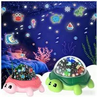 QUBEBU LED Nachtlicht Schildkröte LED Sternenhimmel Projektor Ozean Meereswelt Nachtlicht, Kinder Geschenke, LED fest integriert, Beruhigendes Nachtlicht Sternenprojektor, 5 Farben, Ozean, Sternen, Baby Einschlafhilfe Schreibtischlampe, Kinderzimmer,