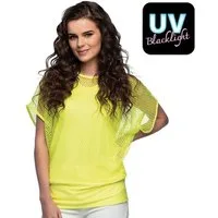 Boland Kostüm Kurzarm Netzhemd neon-gelb, Blickdichtes Tanktop mit übergestülptem Netzshirt