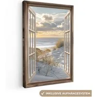 OneMillionCanvasses® Leinwandbild Ausblick - Strand - Dünen - Meer - Natur, Fotodruck (1 St), Leinwand Canvas Wandbild, Wanddekoration 20x30 cm