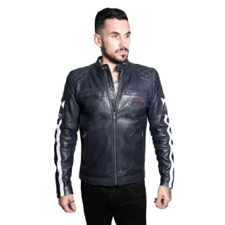 Klassische gestreifte Racing-Lederjacke für Herren – Barcelona