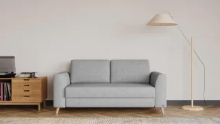 BRUNO Schlafsofa 140cm in Silver Grey Grau | Klassik | stabiles Massivholz & Boxspringkomfort