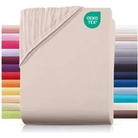 Carpe Sonno Spannbettlaken Jersey 90x200 100x200 120x200 140x200 160x200 180x200 200x200 70x140, Jersey, Gummizug: rundum, (1 Stück), Baumwoll Babybett Spannbettlaken 70x140 Baby Laken Beige