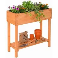 relaxdays Hochbeet aus Holz mit Ablage, orange