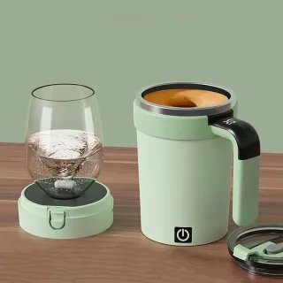 IPRee 380ML Detachable Automatic Magnetic Stirring Mug with Straw & Lid Stainless Steel Waterproof USB Electric Mixing C