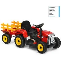 COSTWAY Elektro-Kindertraktor Aufsitztraktor, mit USB & abnehmbarem Anhänger