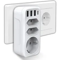 MOPUEA Steckdose Konvertierbarer Stecker, deutscher Standard 56*113mm 7 in 1, 1-St., Tragbare und Geräteorganisation, Diese USB Steckdose enthält 1 USB-C 3A und 3 USB-A Anschlüsse