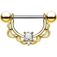 Taffstyle Intimpiercing Brustwarzenpiercing vergoldet beweglich Nippelpiercing Kristall Gold (Intimpiercing Helix Lobe Piercing), Intimpiercing Brust Nippel Intim Ohrpiercing Cartilage Ohr Tragus
