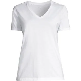 Supima Kurzarm-Shirt mit V-Ausschnitt für Damen, Damen, size: regular, Blau, Baumwolle, by Lands' End