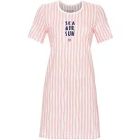 Ringella Nachthemd - Sleepshirt weiß/rosa gestreift mit Frontdruck und Kurzarm 100% Baumwolle