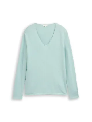 Tom Tailor - Strickpullover mit V-Ausschnitt blue haze - Gr. - XL