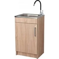 STAMAR Spülenschrank Küchenschrank 50cm Sonoma Spüle Edelstahl Armatur Schwarz Standschrank 40cm Siphon Geschirrspüler Elastisch Montagefertig