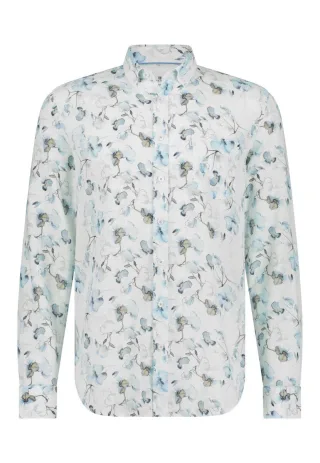 State of Art - Hemd aus Leinenmix mit Print weiß/blau - Gr. - 3XL