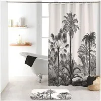 Sanixa Duschvorhang waschbar Badewannenvorhang Vorhang hochwertige Qualität mit Metallösen Breite 180 cm, Duschvorhang Textil 180x200 cm grau Palmen Strand wasserabweisend