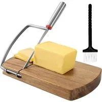 Refttenw Käsemesser Käseschneider Käsehobel Mehrzweckschneider mit Holz Schneidebrett, Schneidemaschine für Blockkäse Wurst Schinken Biltong Butter
