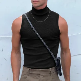 INCERUN Mens Tank Tops Fashion-forward Males Solid Color Knitted High-necked Vest Summer Comfy Sleeveless Men's Top Clot